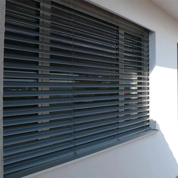 External venetian blinds shading a home exterior with adjustable aluminium slats