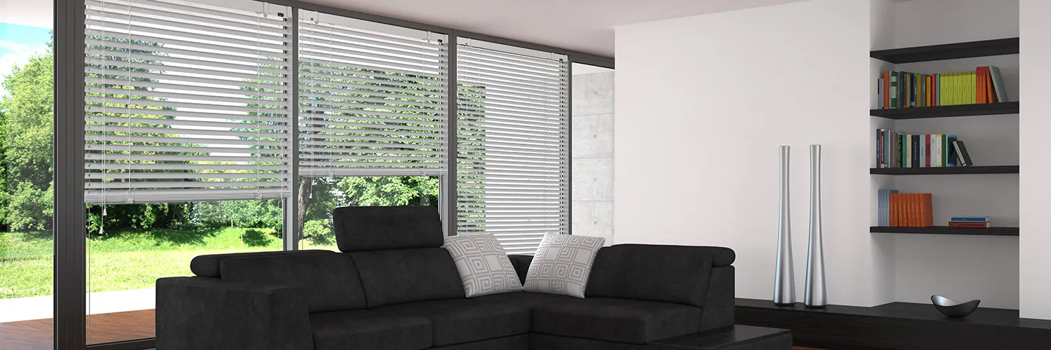 Venetian blinds with tilted slats controlling glare and privacy in a Brisbane home