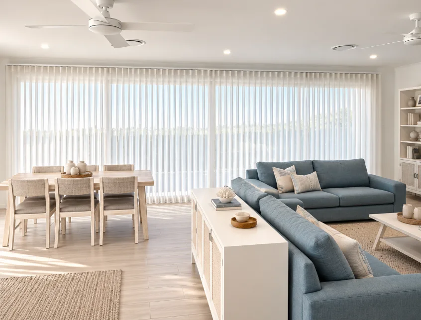 Veri Shades in an open-plan dining and living room